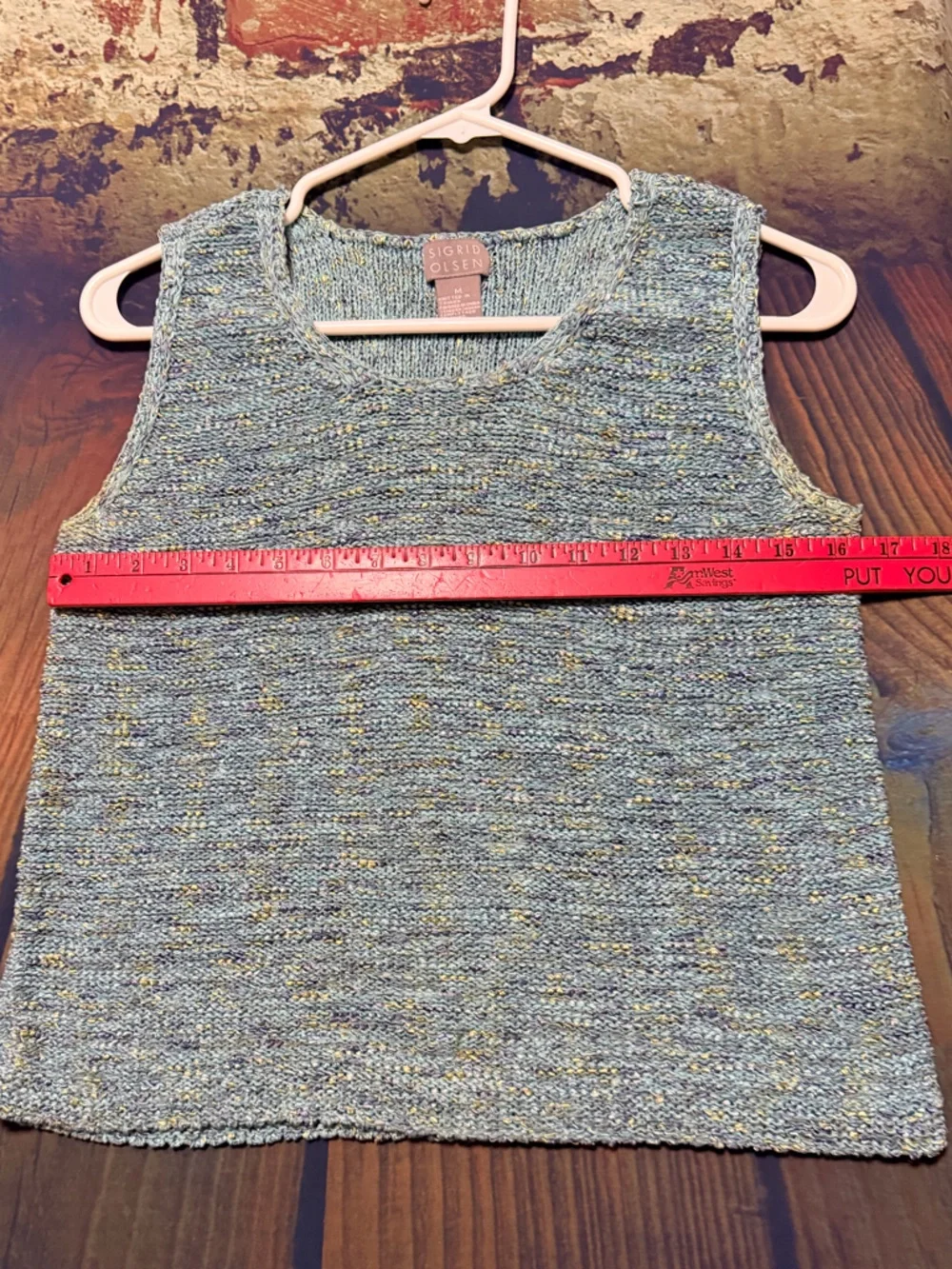Sigrid Olsen Heathered Blue V-Neck Sweater with Gold Flecks